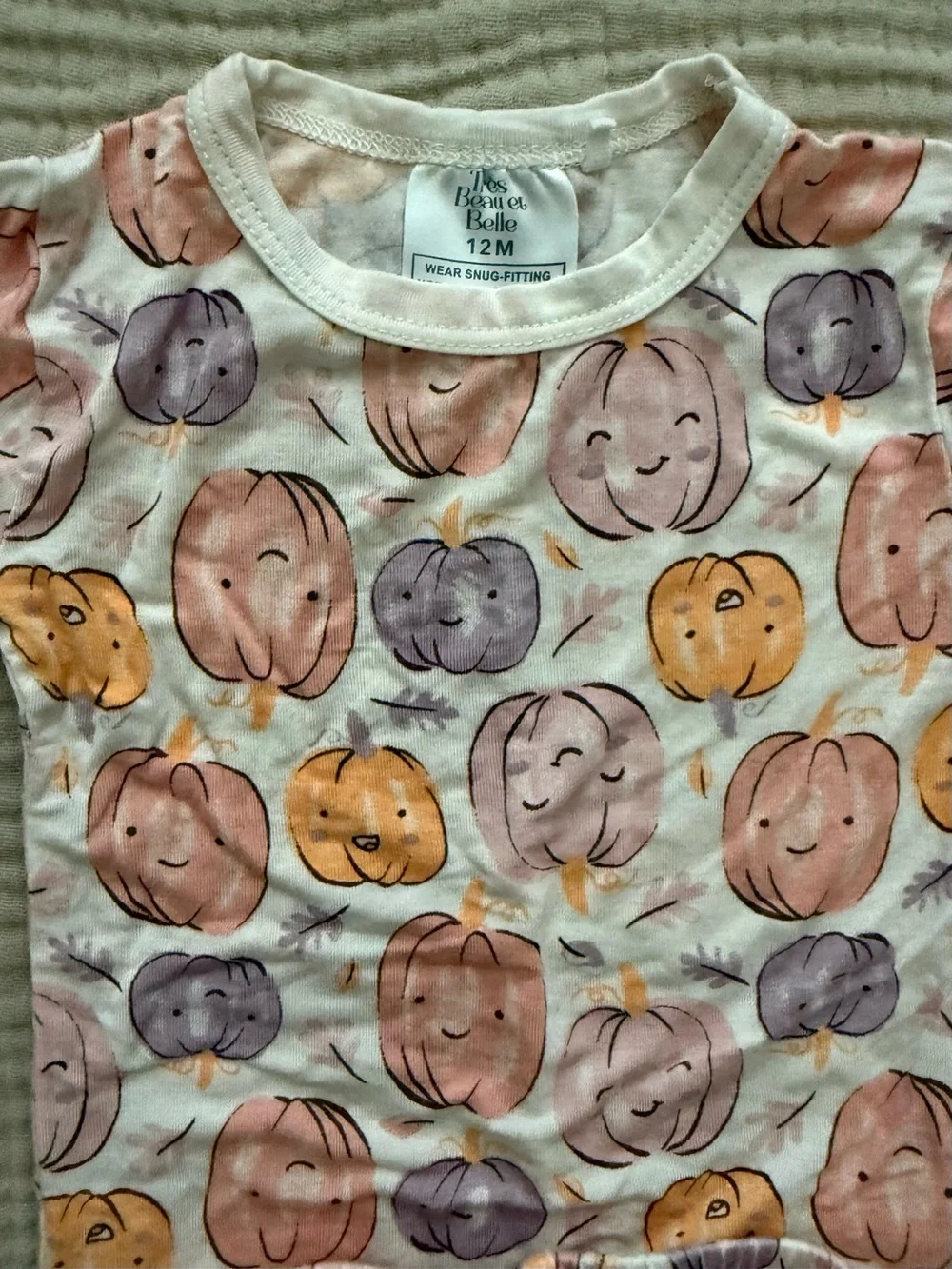 12m Pumpkin Print Long-Sleeve Kids Pajama Set - Pink, Orange & Purple